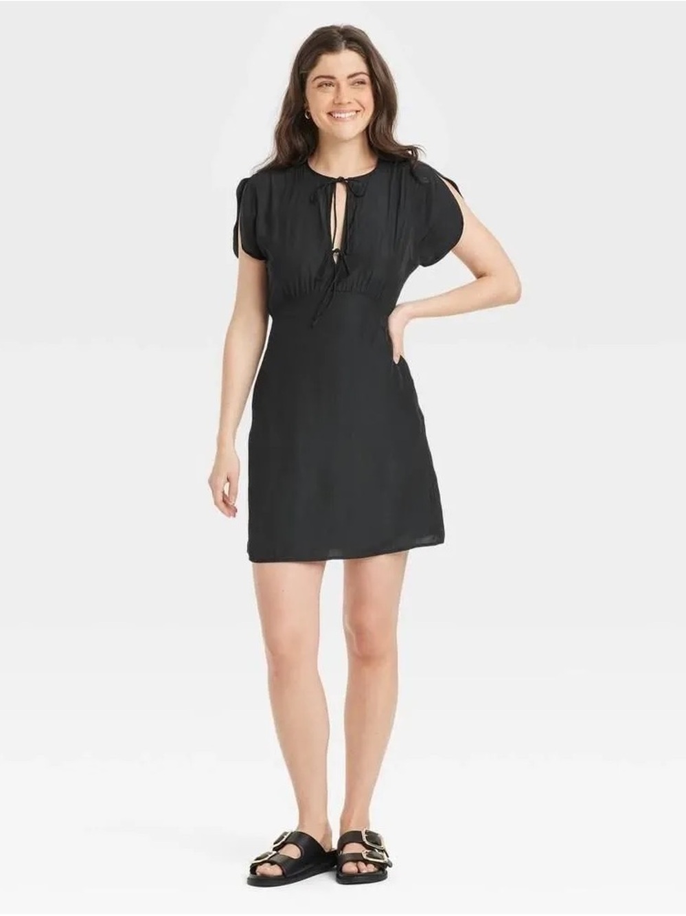 Universal Thread Black Keyhole Tie-Front Mini Dress Size S
